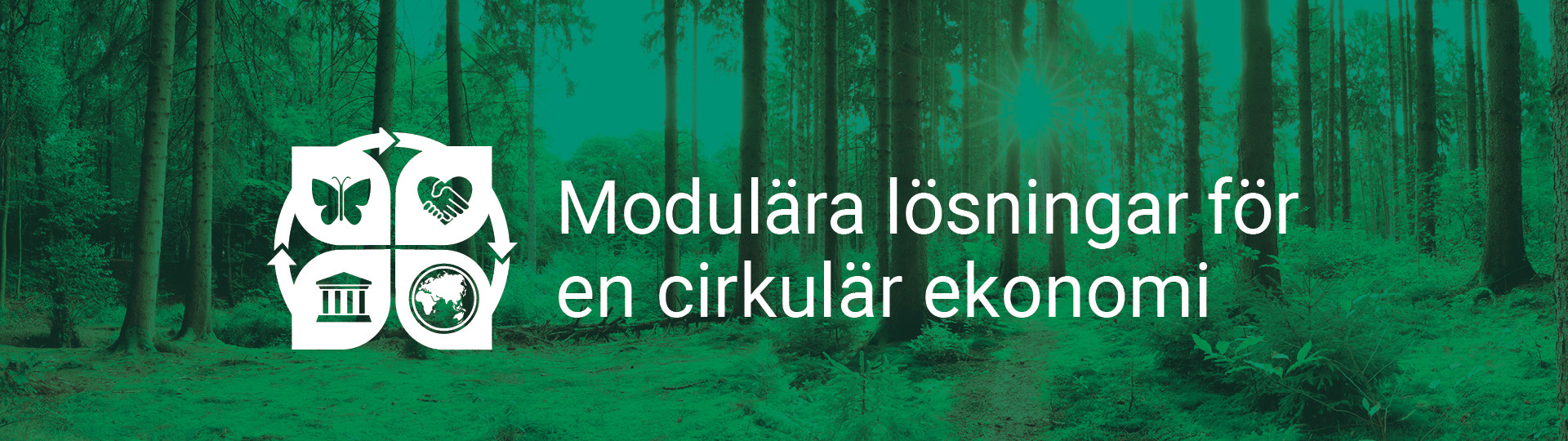 Texten "Modulära lösningar för en cirkulär ekonomi" placerad gravid en ikon som symboliserar ESGS. 